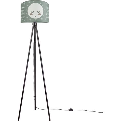 Paco Home Lampada da bambini lampada da terra  lampada con motivo con luna, E27  Nero con tre gambe + lampadina,  Grigio (Ø38 cm)
