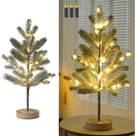 Arbre de Noël décoratif avec 50 LED, hauteur 50cm/19,68in blanc chaud éclairage d'arbre LED intérieur, pile AA pour chambre à coucher, salon, maison, fête, mariage, festival décor (1/5)