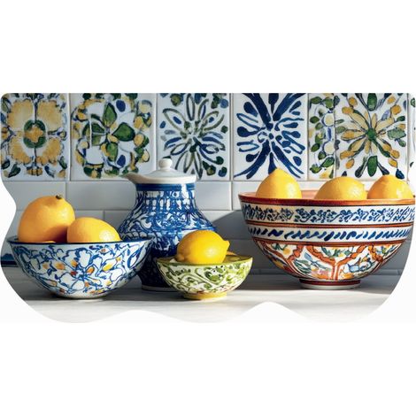 Tappeto Cucina Maiolica Rustica Stampa Digitale HD Limoni Gomma Pvc Sagomata Antimacchia - 50x90 cm