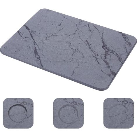 Tapis de Séchage de Vaisselle en Pierre pour Comptoir de Cuisine 15.7" x 11.8" Tapis de Séchage Rapide Absorbant Antidérapant en Diatomite Gris pour Bouteilles (1/4)