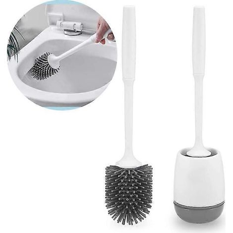 Braoses Toilettenbürste mit Halter Silikon-Toilettenbürsten-Set Langer Stiel Wilder und schnell trocknender Halter für Badezimmer oder Gästetoilette Wandmontage (1/5)