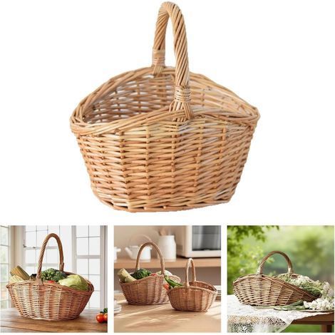 Panier de récolte en osier avec poignée – Panier de cuisine en osier – Panier de pique-nique tissé avec poignée – Panier de rangement pour pique-nique (B) (1/5)