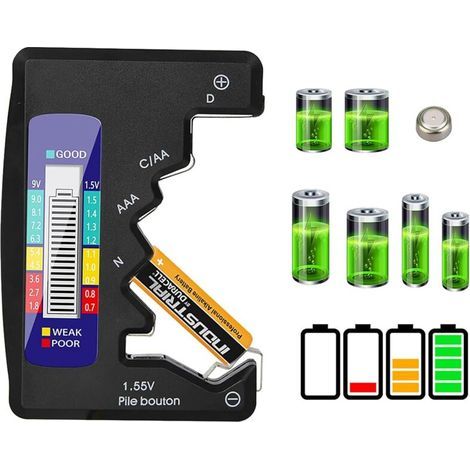 Comprobador digital de baterías, comprobador universal de baterías LCD para pilas AAA/AA/C/D de botón de 1,5 V a 9 V. (1/4)