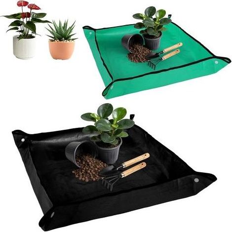 Tapis de jardinage imperméable, 100 x 100 cm + 66 x 66 cm, tapis de plantation noir en PE imperméable pour la culture de plantes succulentes et l'entretien des plantes d'intérieur. (1/5)
