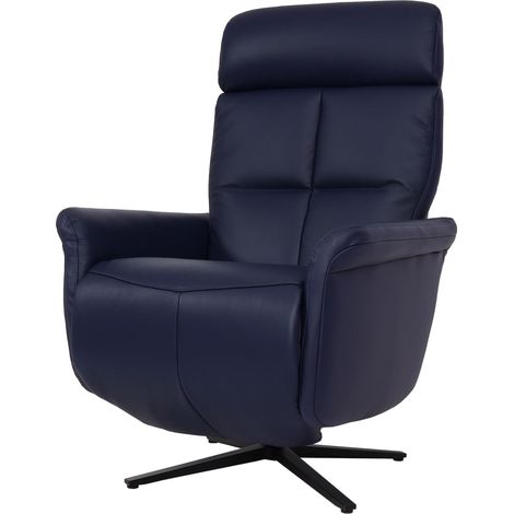 Relaxsessel HHG-378, Design Fernsehsessel TV-Sessel Liegesessel, Liegefunktion drehbar, Voll-Leder blau