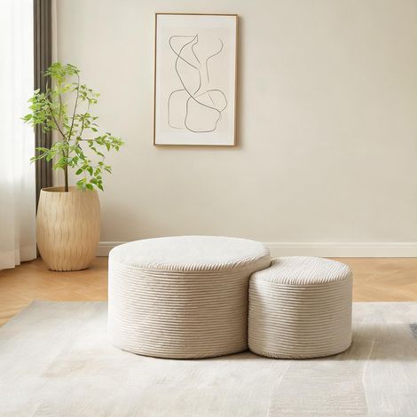 Table basse ronde en tissu beige lot de 2 sans montage (1/5)