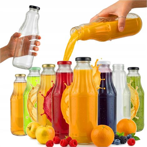 25 botellas de vidrio para fruta de 1 litro, para zumo o leche (1000 ml) + tapa (1/5)