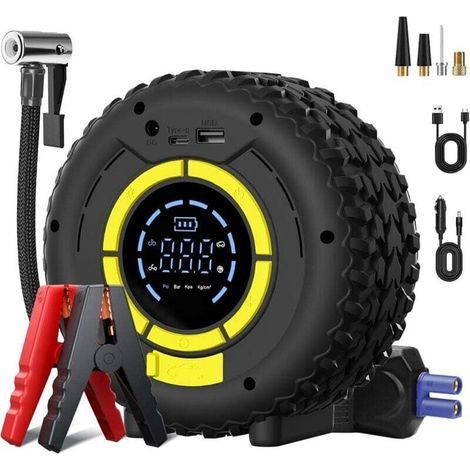 Booster Batterie & Gonfleur Pneus Voiture 150PSI - Démarreur de Voiture 120W, Compresseur d'Air Portable, 4 Modes Intelligents, Écran LCD, Éclairage LED & SOS (1/4)