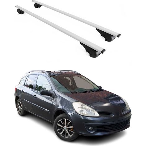 OMAC Barres de toit pour Renault Clio III Grandtour 2005-2012 – TÜV / DIN 75302:2019 – Antivol inclus – Charge max 75 kg – 2 barres Argent (1/4)
