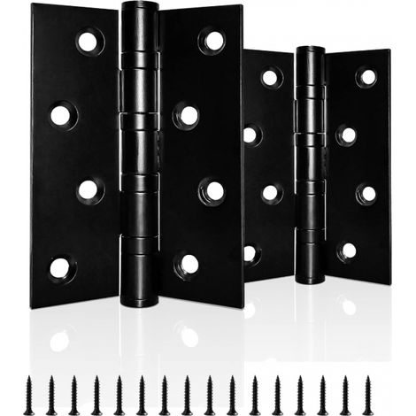 BRAVIX Lot de 1 paire de charnières de porte robustes à roulement à billes en acier inoxydable chromé pour bois intérieur extérieur Noir 100 mm (1/5)