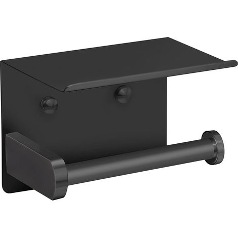 Porte Papier Toilette Mural Auto-Adhésif avec Étagère – Support Rouleau WC et Téléphone, Acier Inoxydable Noir Anti-Rouille (1/5)
