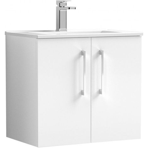 Nuie Arno Wall Hung 2-Door Vanity Unit with Basin-2 600mm Wide - Gloss White (1/8)