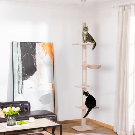 Arbre à chat plafond 40x34x230-260 cm, structure en bois beige, stable pour petits espaces – MEUBLIV (1/5)