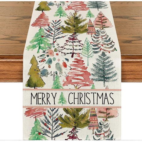 Chemin de table bohème avec lampe sapin de Noël, décoration de table pour la cuisine et la salle à manger, idéal pour les fêtes d'hiver à la maison (33 x 274 cm). (1/4)