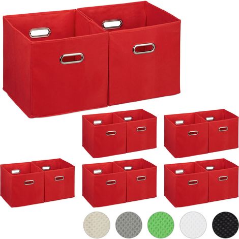 12 x Aufbewahrungsbox, Regalkorb ohne Deckel, Faltkiste mit Griff, Regalbox faltbar, Stoffbox quadratisch, 30 cm, rot