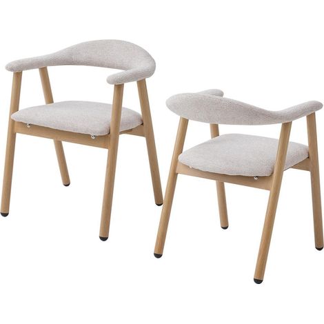 Lot de 2 chaises de salle à manger rembourrées, design moderne, pieds en métal aspect bois, beige (1/5)