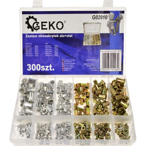 Set di dadi a rivetto in alluminio + acciaio 300 pezzi (20) (1/4)