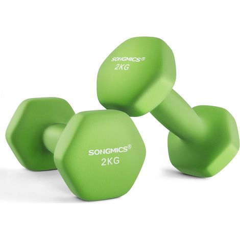 Lot de 2 Haltères,2 x 2 kg,Hexagonaux, pour Salle de Sport, Domicile,Vert (1/5)