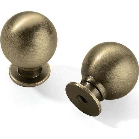 Poignées boule rétro - idéales pour les armoires, les meubles de salle de bain, les boîtes à outils et divers meubles - Lot de 2, en laiton, diamètre 20 mm (1/3)