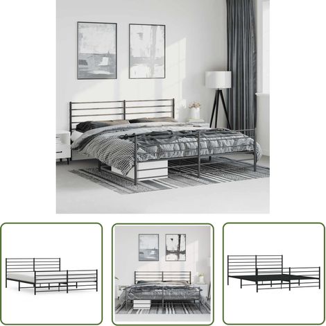 The Living Store Cadre de lit métal sans matelas avec pied de lit noir 183x213cm - Cadre De Lit - Lit Double - Lit Metal - Lit Moderne - Meuble Chambre (1/5)