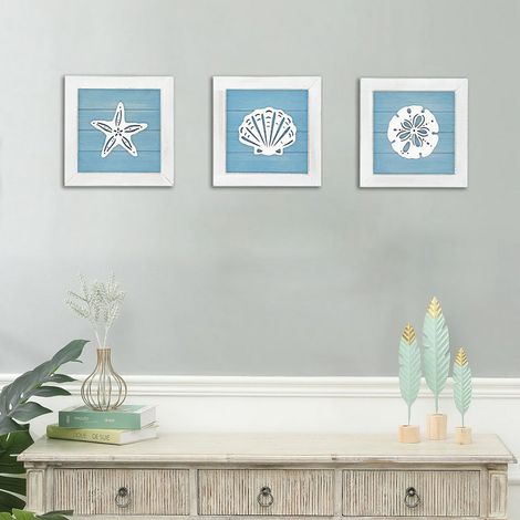 3D-Wanddekoration mit Ozean- und Strandmotiven, mit Seesternen, Muscheln und Sanddollars, Vintage-Stil für Badezimmer oder Strandhaus. (1/5)