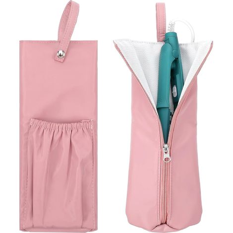 Étui de rangement pour fer à lisser, tapis résistant à la chaleur, pochette de protection portable pour outils de coiffure, sac de voyage avec fermeture éclair. (1/5)