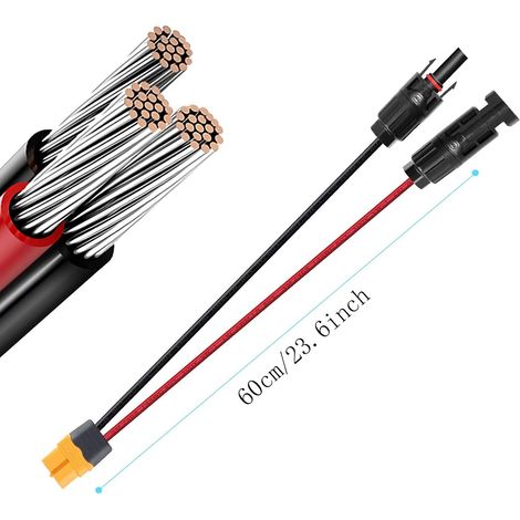 Câble de charge pour panneau solaire vers adaptateur XT60, câble de connexion pour panneau solaire, câble 12 AWG, convient aux générateurs solaires et aux stations d'alimentation portables, 50 cm, con (1/4)