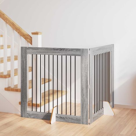 vidaXL Dog Gate with Stands 2 pcs Grey Sonoma 100 x 100 cm