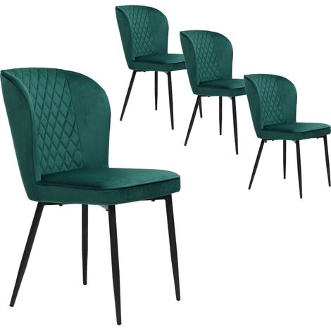 Lot de 4 chaises de salle à manger en velours vert, chaise rembourrée ergonomique avec dossier, assise confortable et structure métal, pour cuisine et salon CHICFURN (1/5)