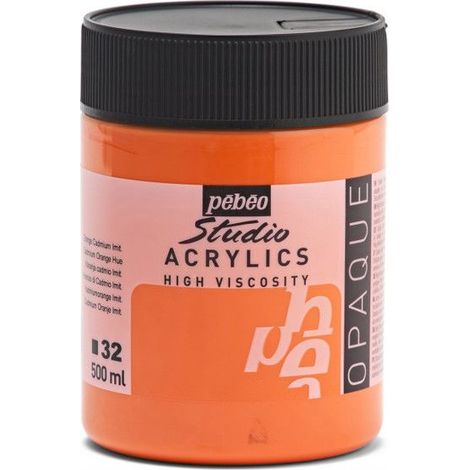 Peinture Acrylique - PEBEO - Orange Cadmium - 500 ml - Séchage rapide - Pour surfaces variées (1/3)