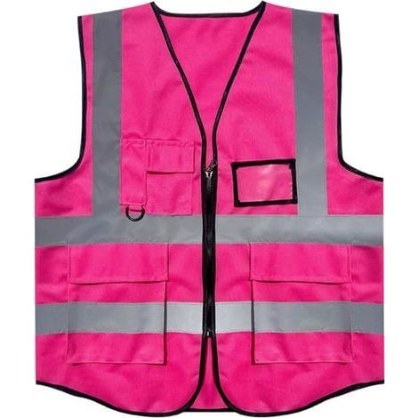 Sicherheitsweste aus Netzgewebe mit Taschen und Reißverschluss, gut sichtbare reflektierende Weste für Männer, Frauen und Erwachsene (1/3)
