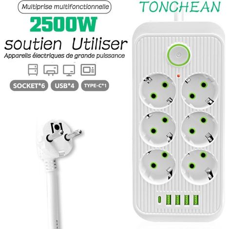 Prise de courant prises W A V avec ports charge USB + C multiparasurtenseur interrupteur câble m - 6 2500 10 230 4 1 2 Blanc (1/4)