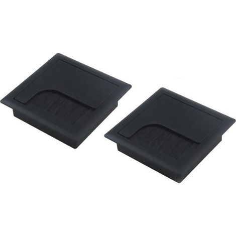 Lot de 2 passe câbles avec joint brosse dimensions 8 x 8 cm en aluminium pour bureaux et plans de travail avec passage et protection des câbles couleur noire (1/5)