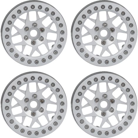 Lot de 4 moyeux de roue en métal pour voitures RC SCX10/D90/TRX-4 1/10 (crawler RC 2,2 pouces, argent) (1/5)