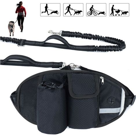 (noir) Laisse Chien Laisse Mains Libres Chien Jusqu'à 110kg Absorption de Choc, Confortable, Couture Réfléchissante, Idéal pour Course à Pied, Jogging et Marche (1/5)