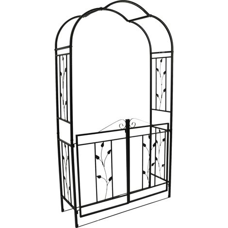 Rosenbogen MONTPELLIER 220x120cm mit Torpforte, Metall schwarz in Hammerschlagoptik (1/5)