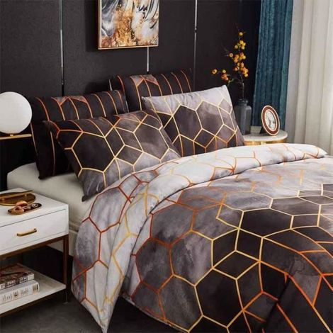 Housse de Couette - Mode Unique - 220x240 cm - 2 Taies d'oreiller - Microfibre - Géométrique Gris (1/3)