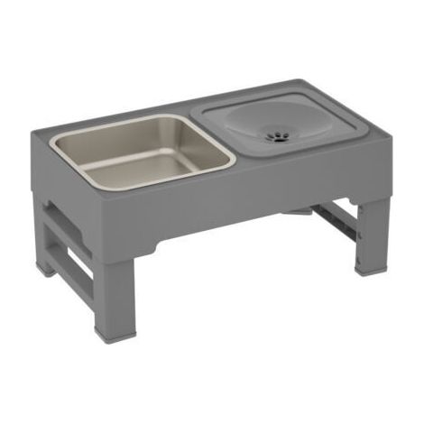 Erhöhter Futter- und Wassernapf mit 4 Höheneinstellungen, Ständer mit 1,6-Liter-Edelstahl-Futternapf und 1,1-Liter-Spritzwassernapf für mittelgroße und große Hunde – Grau