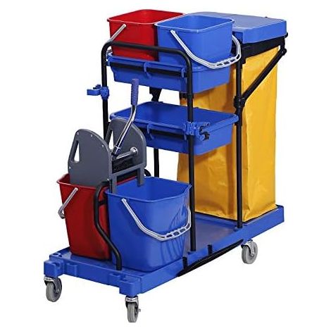 Chariot de nettoyage professionnel polypropylène avec 4 roulettes – 2 seaux de 15L et 2 seaux de 6L – Presse de lavage incluse – Besoin D'Habitat (1/2)