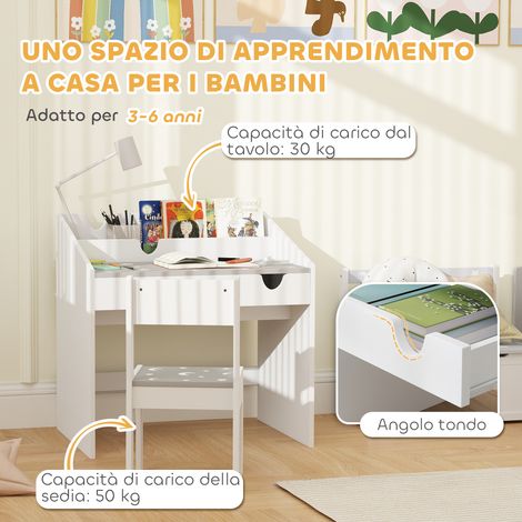 Table enfant bois gris 3-6 ans avec tiroir coulissant et organiseur, ensemble chaise et bureau modulable (1/5)