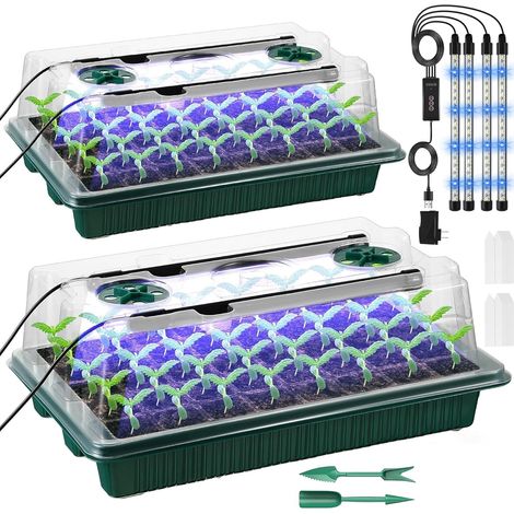 Greenhouse Plant Kit, 2 Pieces 40 Cells Seed Tray, Growing Greenhouse Kit with Adjustable LED Brightness, Adjustable Temperature and Humidity, Includes Plant Labels, Gardening Tools, Gloves (1/5)
