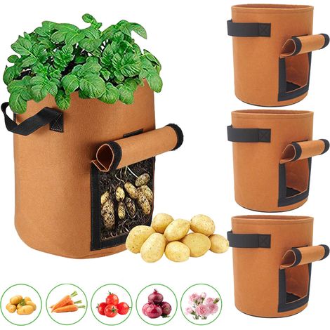Sac de culture de pommes de terre de 10 gallons, paquet de 4 sacs de culture de plantes de jardin avec rabat, Pot en tissu respirant, beige clair (1/5)