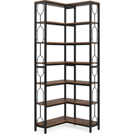 Estantería esquinera alta industrial de 7 niveles en madera y metal negro MODENUIT