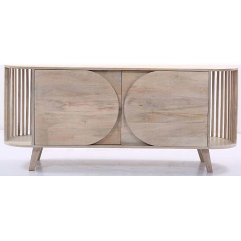Buffet épuré blanc en bois de mangue pour salon élégant - Blanc pur éclatant