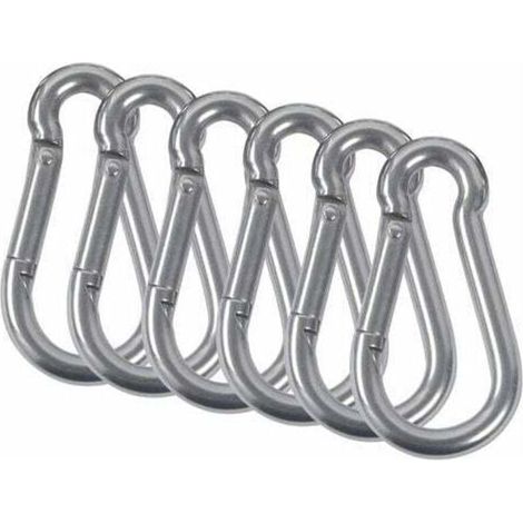 YMYNY M5-Karabiner, Feuerwehrmann-Federkarabiner aus 304 Edelstahl mit Karabinerhaken für Camping, Wandern, Hängematte, Schaukel, 6 Stück (1/3)