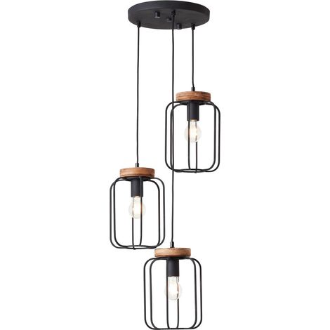 BRILLIANT lampe, suspension Tosh 3 flammes, cocarde bois antique / corindon noir, 3x A60, E27, 40W, bois issu de la foresterie durable (FSC) (1/3)