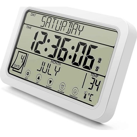 Horloge murale numérique, horloge numérique à piles, horloge de bureau 20 cm (8 pouces) avec affichage de la température, de l'humidité, du jour et de la date pour la maison ou le bureau. (1/5)