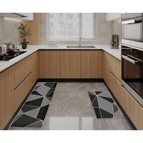 (B)Tapis de Cuisine antidérapant et Lavable 2 pièces, Marbre Doré Antiderapant Tapis de Cuisine Devant evier pour Cuisine, buanderie, Salon (1/3)