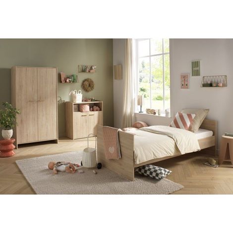 Chambre bébé trio - Lit 120 x 60 cm + Commode + Armoire 2 portes - Adele - Hetre/creme - SAUTHON