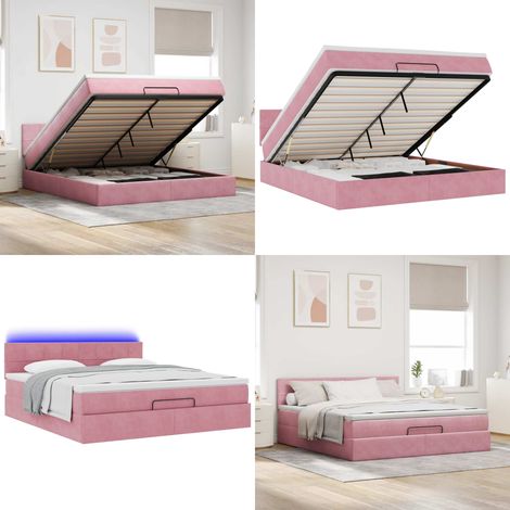 VidaXL Cadre de lit ottoman avec matelas rose 160x200 cm velours (1/5)